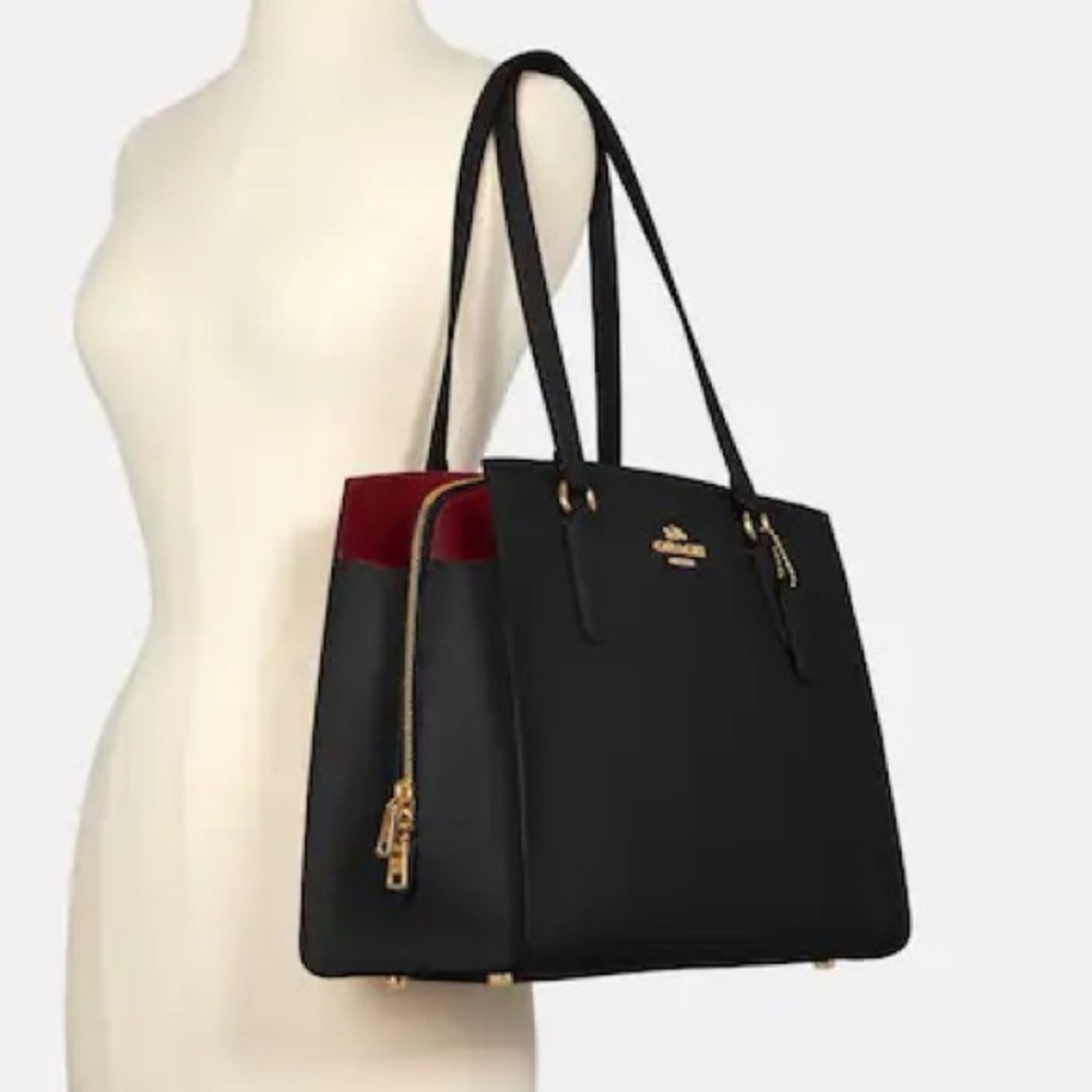Coach Black Tote with Red Interior Trim